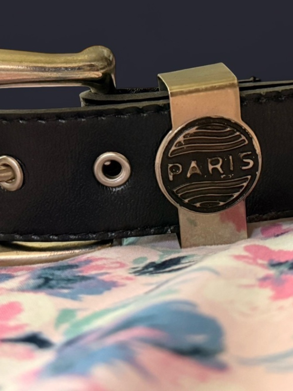 Black Leather Women’s Belt with Gold 'Paris' Emblem